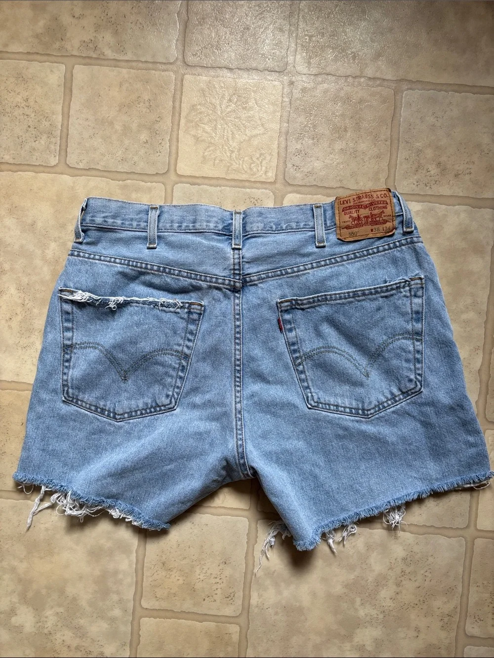 Levi’s 550 Relaxed Fit Distressed Denim *modified into Jean shorts size 38